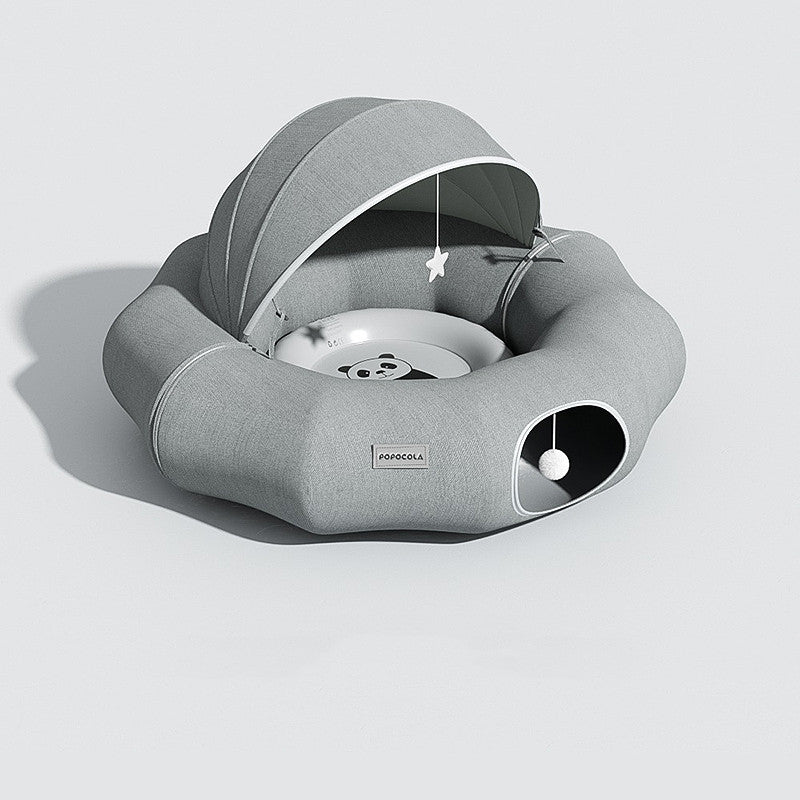 FluffEase - 2in1 Katzentunnel mit integriertem Kuschelbett & Spielbogen