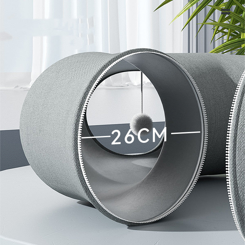 FluffEase - 2in1 Katzentunnel mit integriertem Kuschelbett & Spielbogen