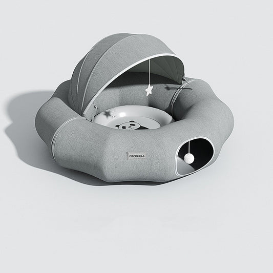 FluffEase - 2in1 Katzentunnel mit integriertem Kuschelbett & Spielbogen